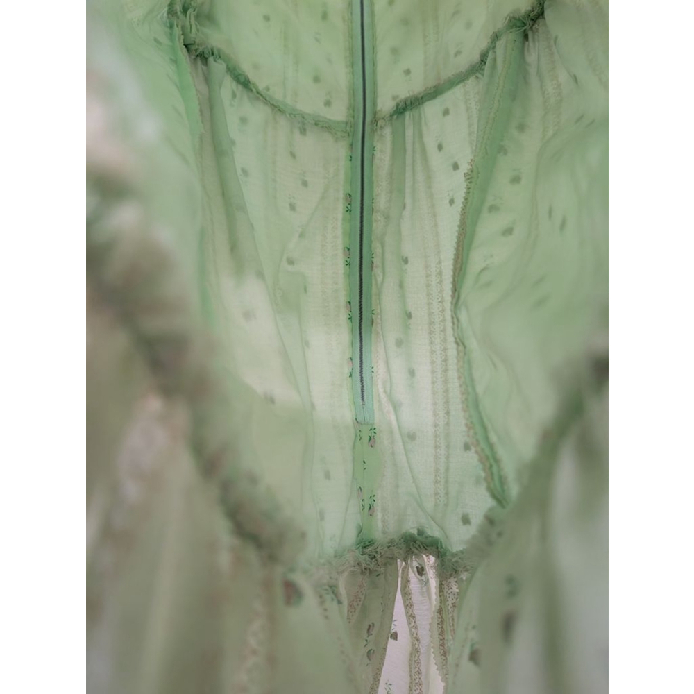 Vintage Style Bridgerton Regency Floral Prairie Dress Empire Waist Ruffle Hem S - Picture 6 of 9